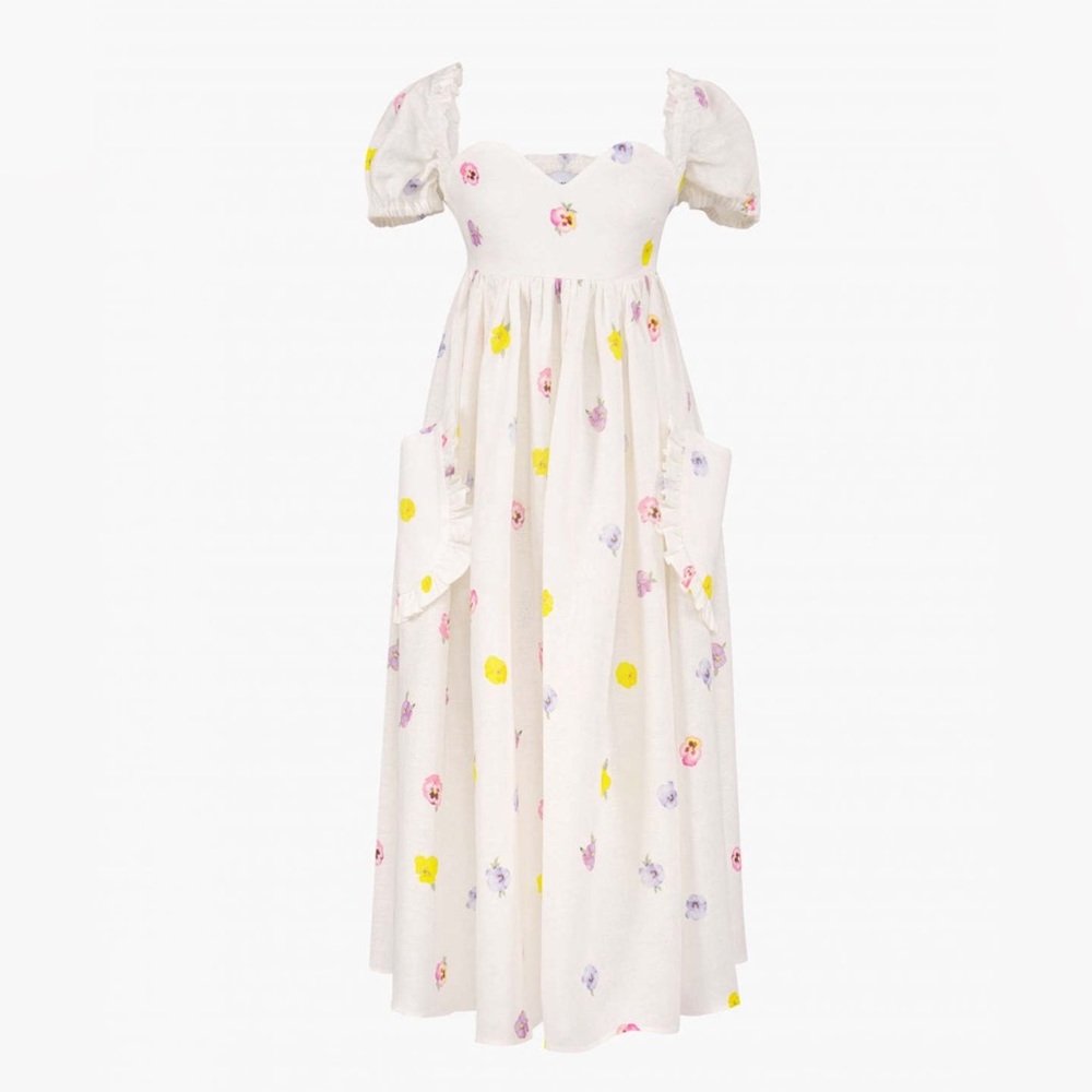 SLEEPER Picnic Linen Dress with Pansies